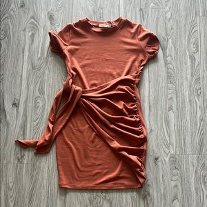 Orange Ruched Bodycon Mini Dress with Flutter Sleeves